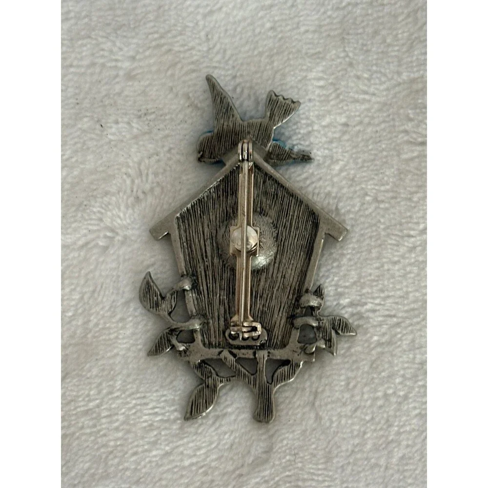 Vintage JONETTE JEWELRY (JJ) Pewter-Tone Birdhouse Brooch/Pin